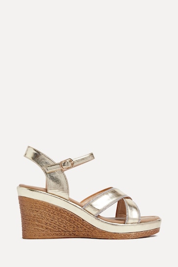 Linzi Gold Joslyn Wedge Espadrille With Cross Front Embellished Straps