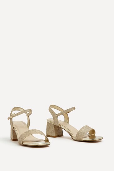 Linzi Gold Glitter Darcie Barely There Block Heeled Sandals
