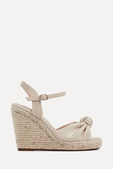Linzi Cream Rio Rope Platform Wedge Espadrille With Knotted Front Strap