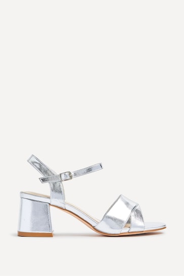 Linzi Silver Vivian Wide Fit Heeled Sandals With Crossover Front Strap