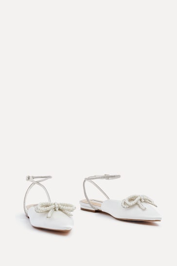 Linzi Cream Lalita Flat Mules With Pearl Embellished Front Bow
