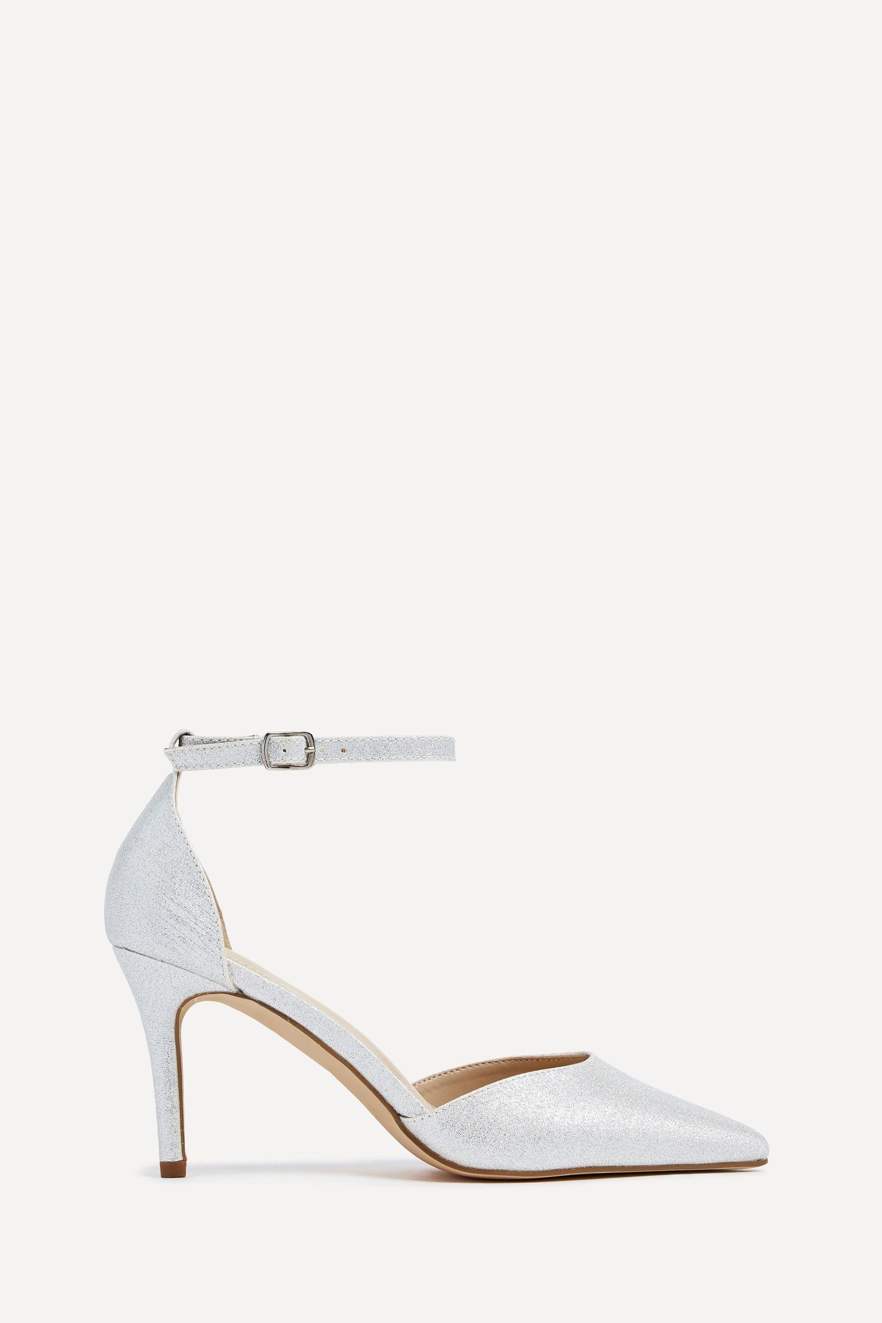Linzi Silver Maci Stiletto Court Heels With Ankle Strap