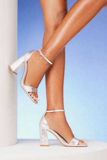 Lipsy Silver Wide FIt Mid Block Heel Sandals