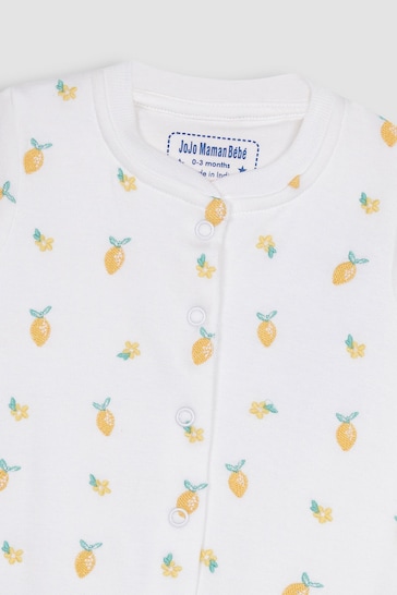 JoJo Maman Bébé Lemon Embroidered Cotton Baby Sleepsuit