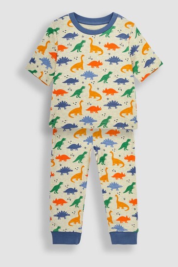 JoJo Maman Bébé Ecru Dino Printed Jersey Pyjamas