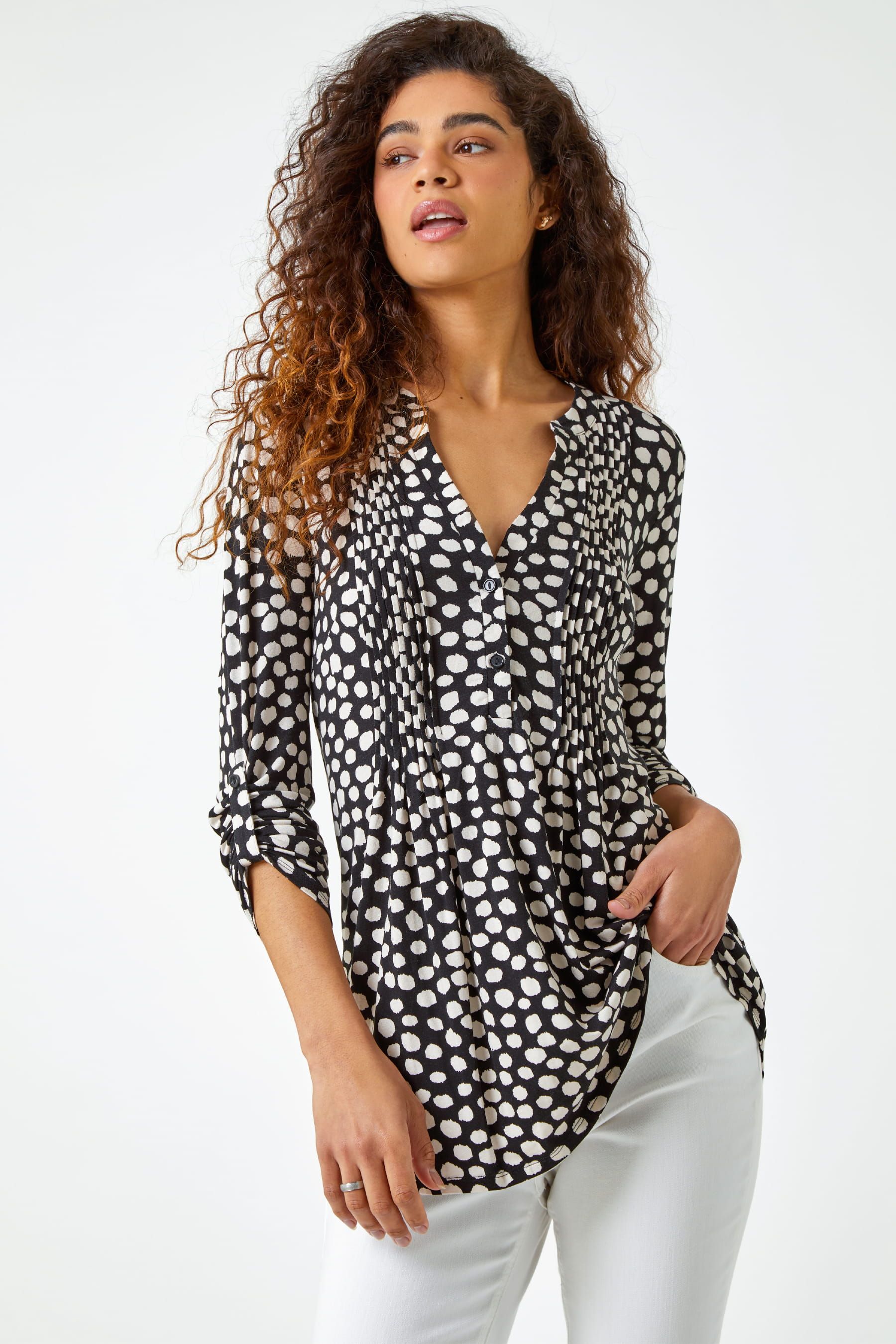 Buy Roman Black Spot Print Pintuck Shirt from the Next UK online shop