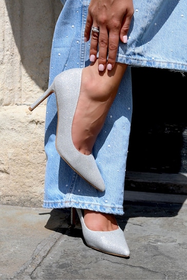 Linzi Silver Overjoyed Stiletto Pointed Court Heels