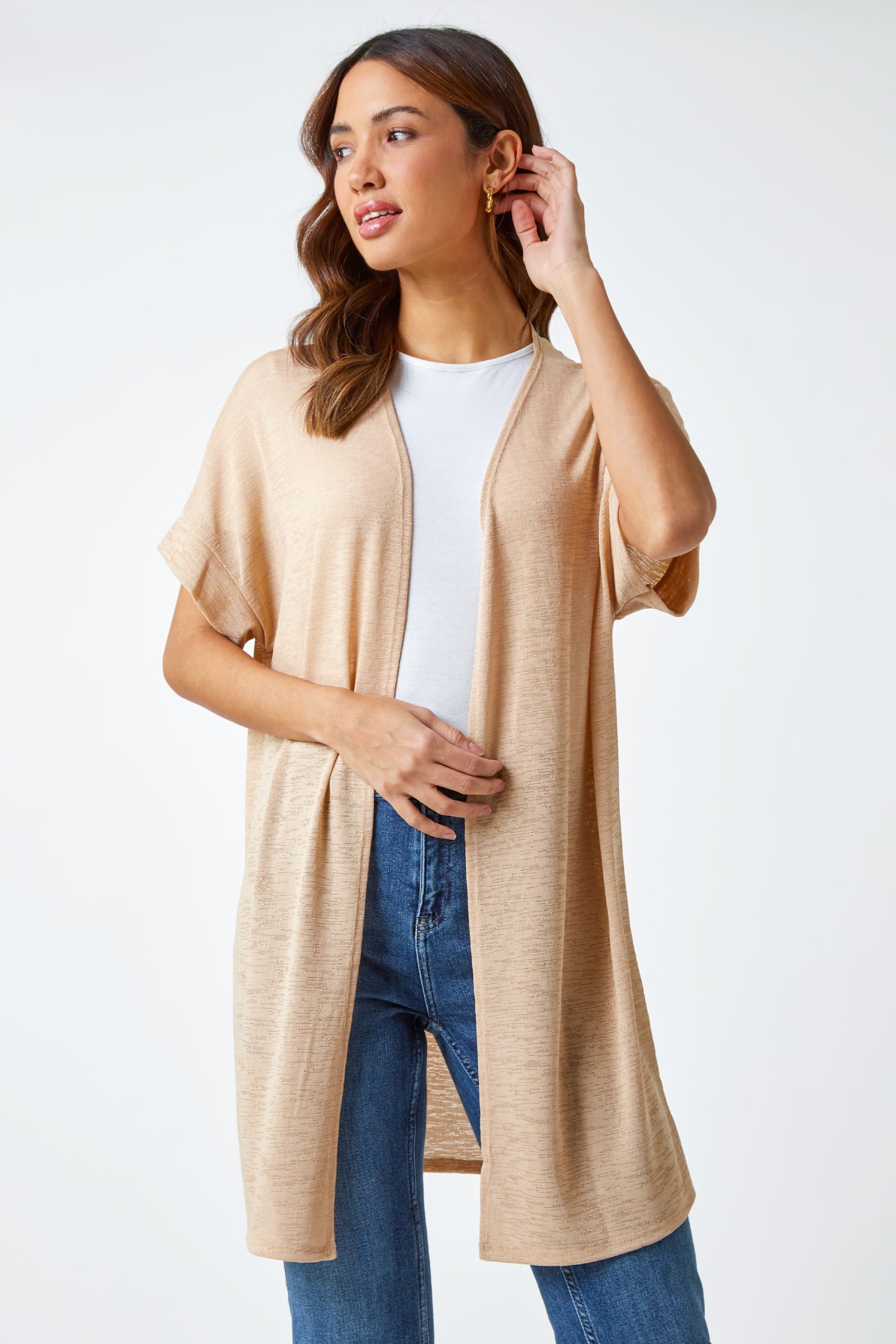 Roman Natural Short Sleeve Longline Cardigan