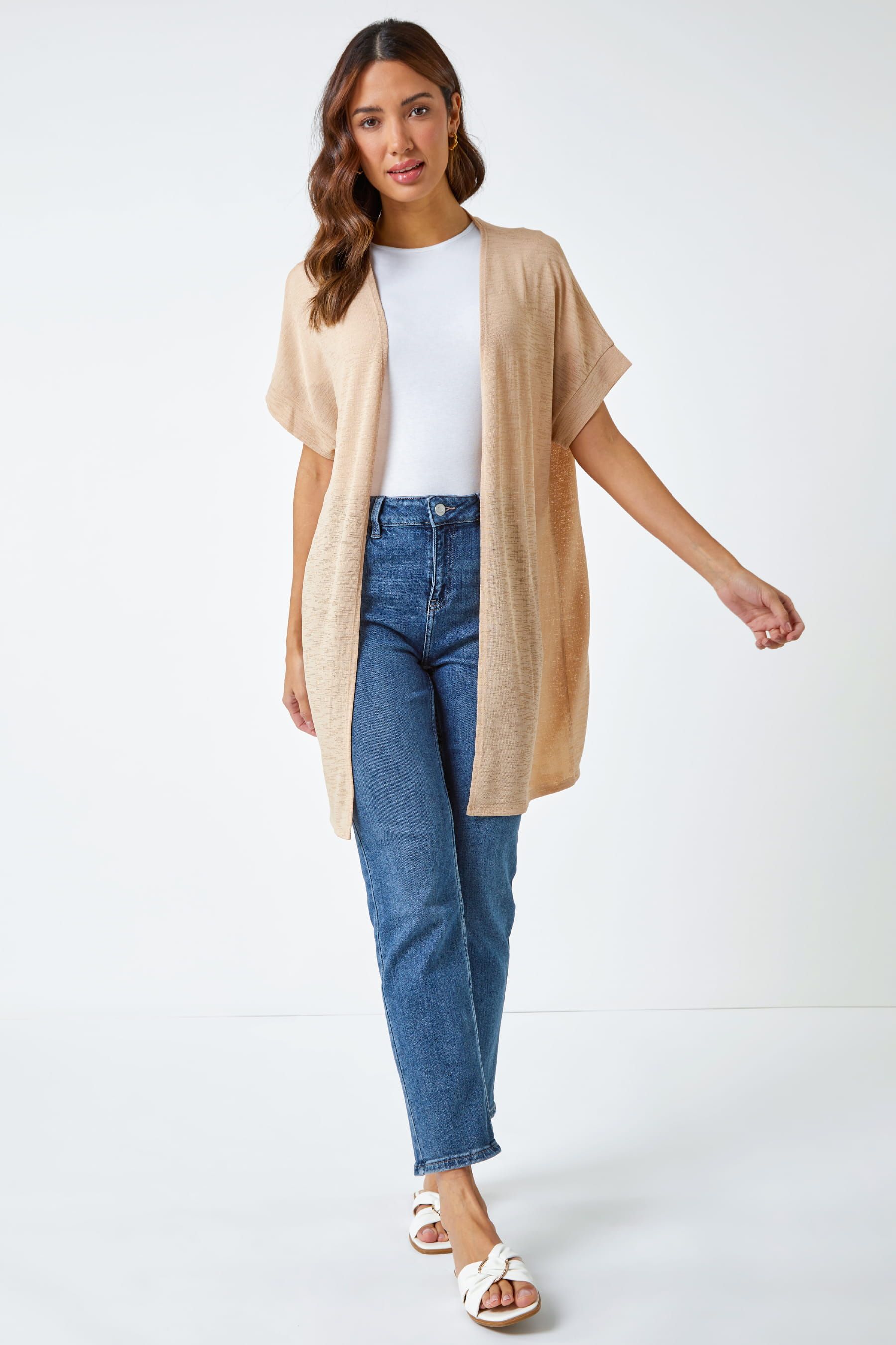Short sleeve longline cardigan top