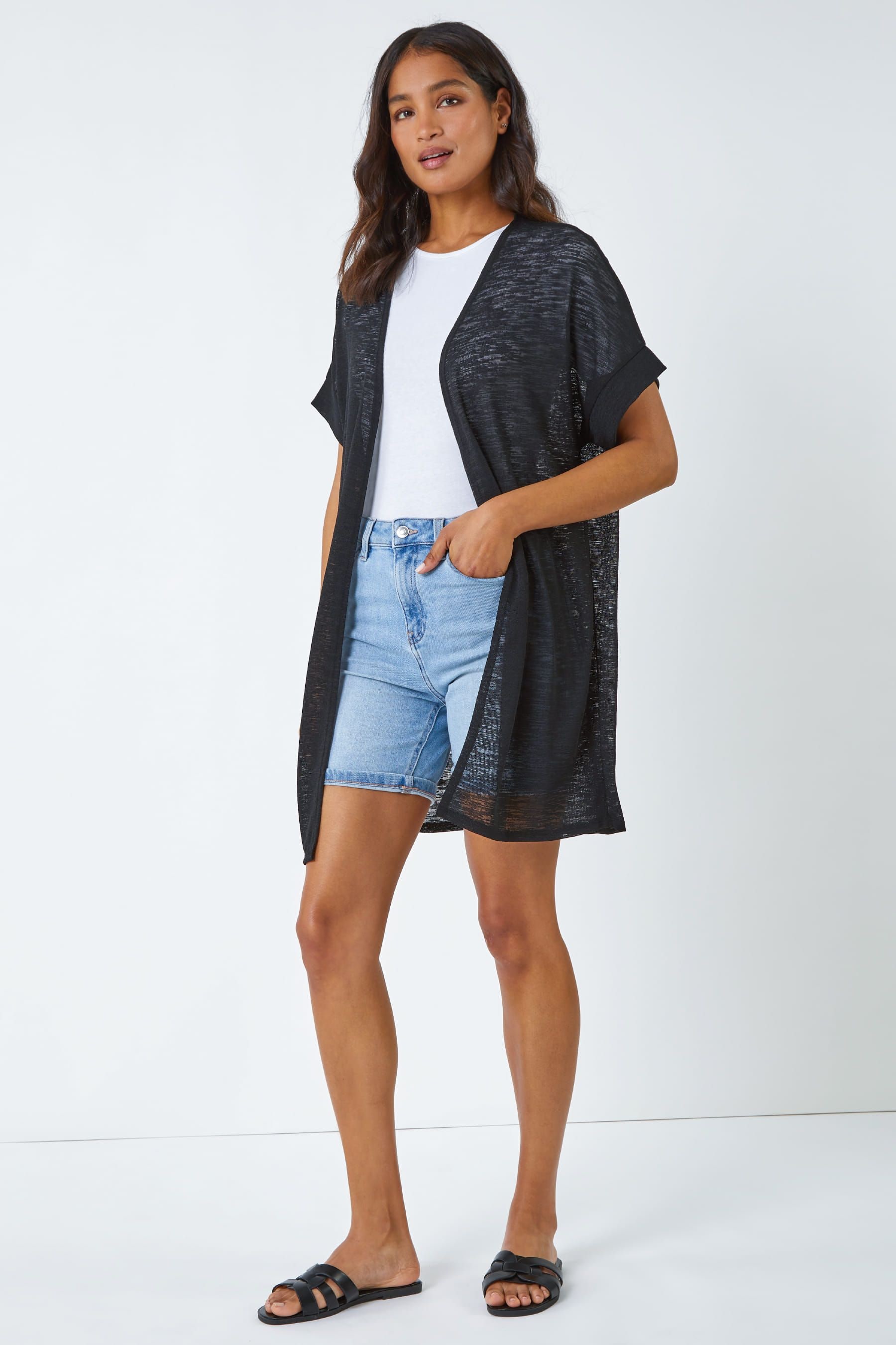Short sleeve top long cardigan
