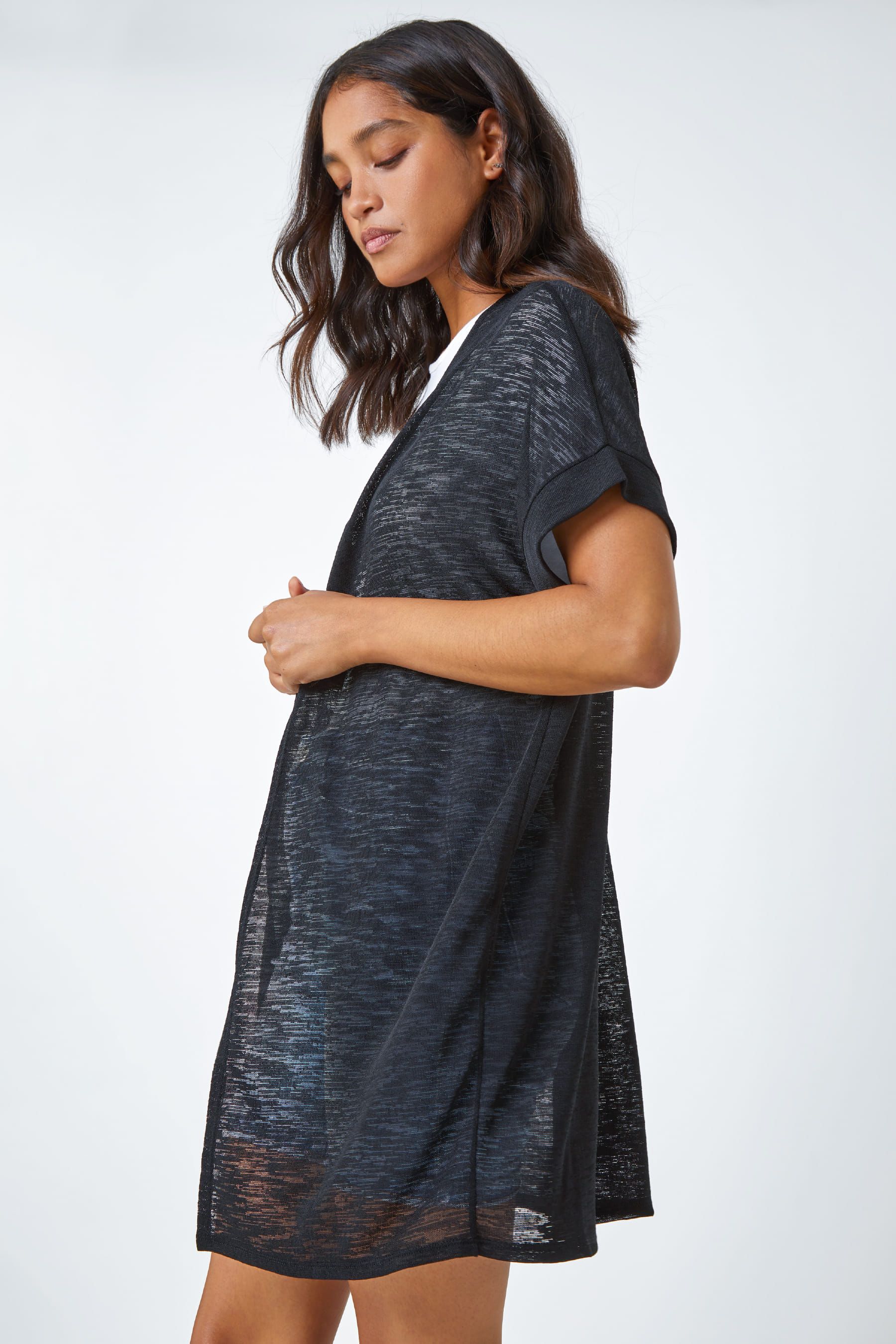 Roman Black Short Sleeve Longline Cardigan