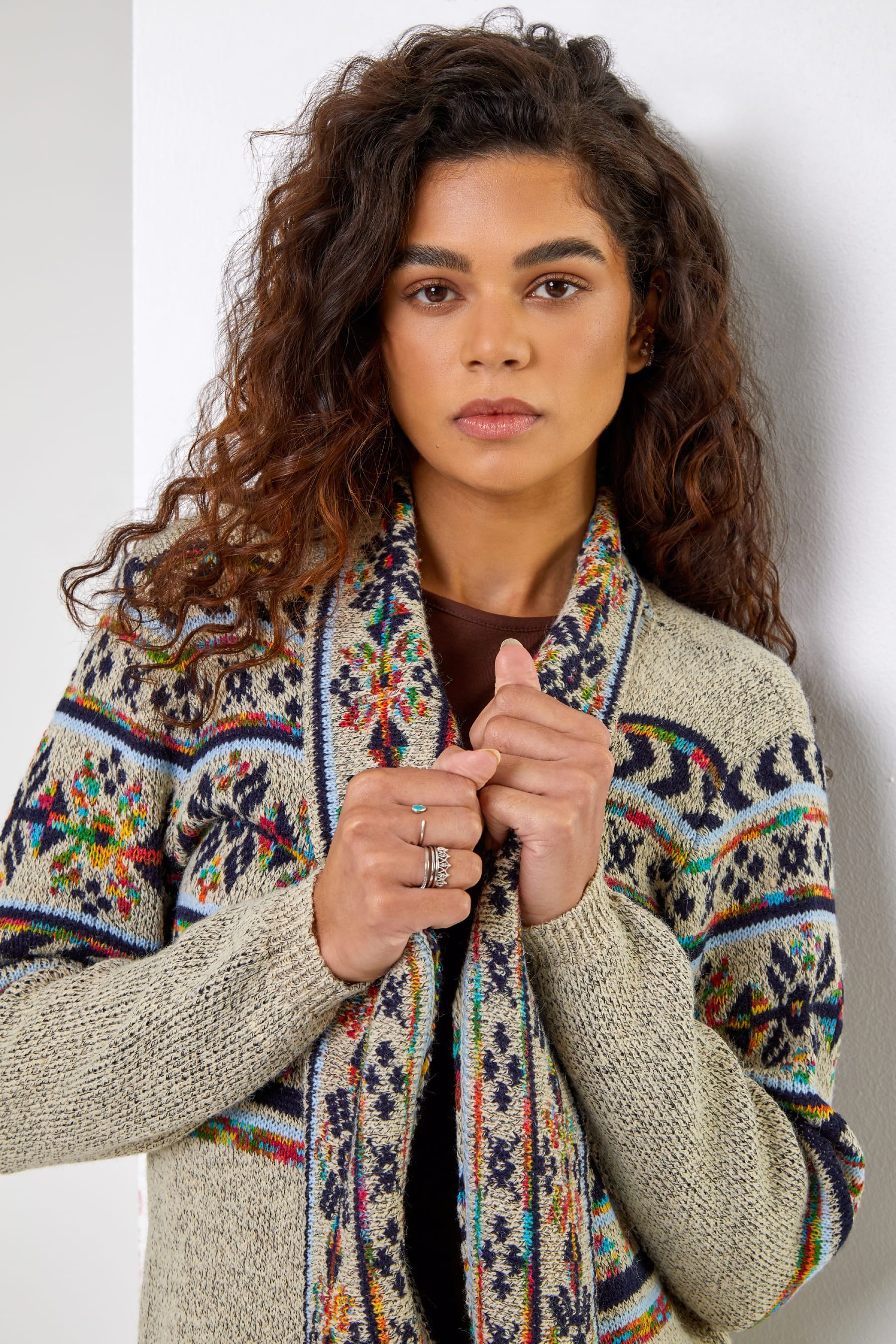 Roman Black Nordic Patterned Longline Cardigan