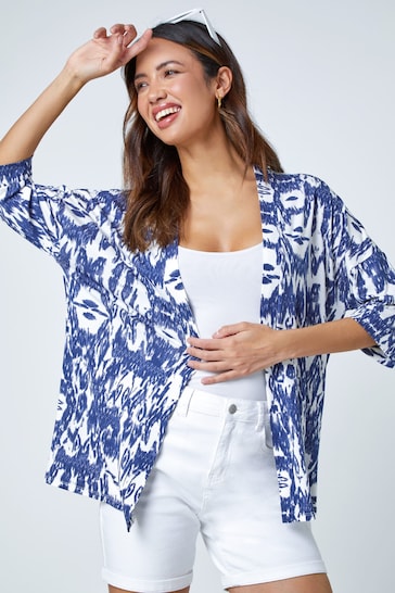 Roman Blue Abstract Print Stretch Jersey Cover-Up