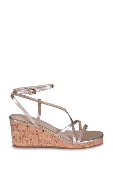 Linzi Gold Aminah Strappy Wedge Sandal With Wrap Around Ankle Strap