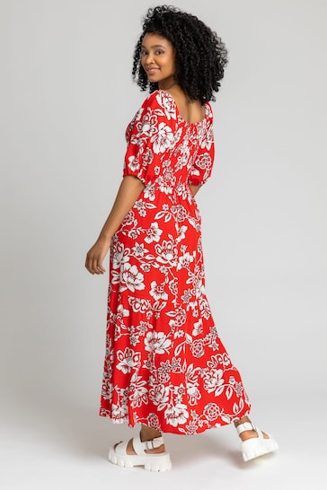 Roman Red Petite Floral Print Shirred Bodice Maxi Dress