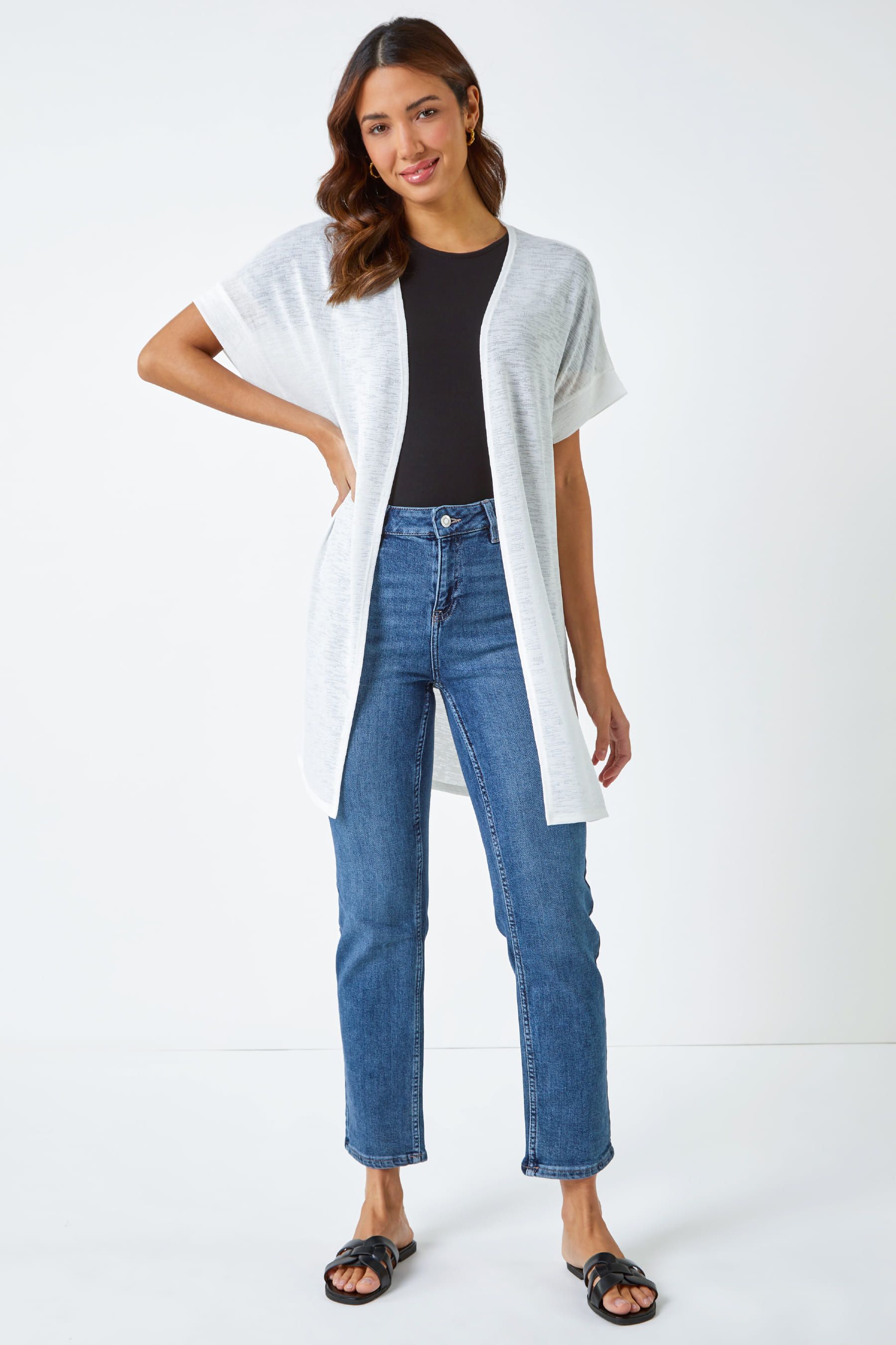Roman White Short Sleeve Longline Cardigan