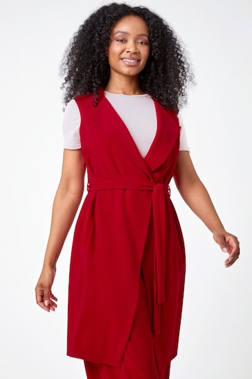 Roman Red Petite Sleeveless Longline Jacket