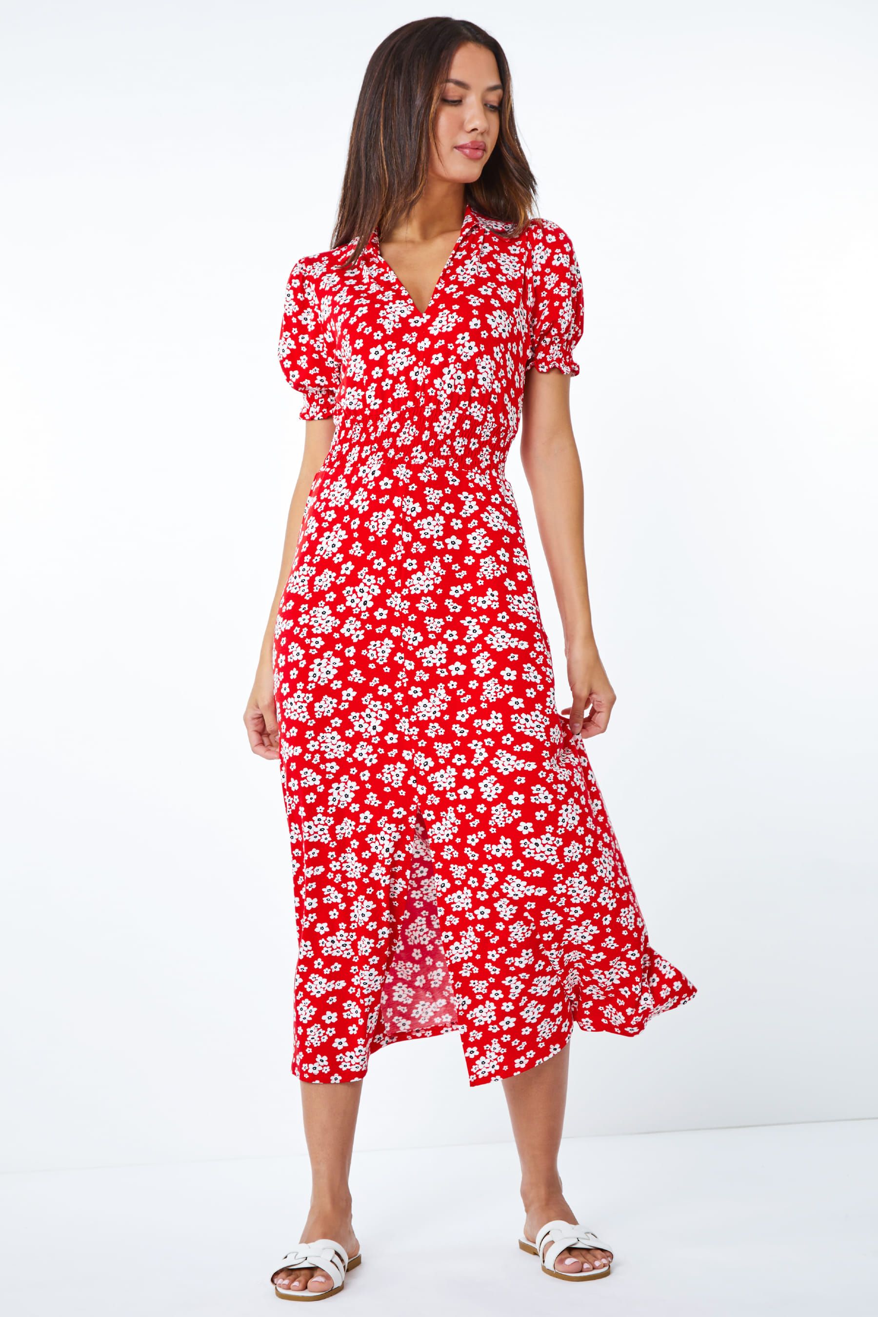 Flowery red dress top