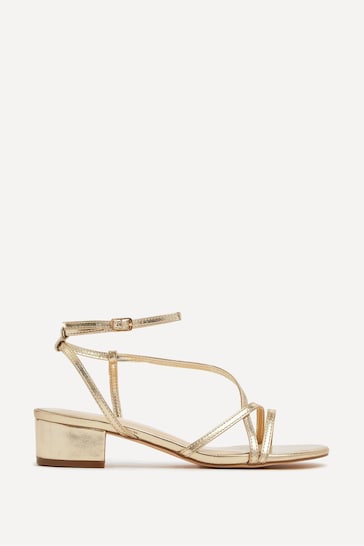 Linzi Gold Calista Block Heeled Sandals With Cross Over Front Straps
