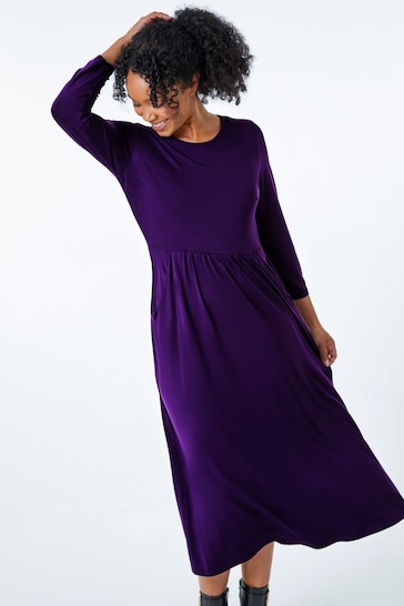 Roman Purple Petite Stretch Jersey Midi Dress