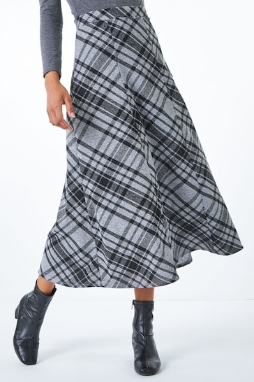 Roman Grey Tartan Checked Midi Skirt
