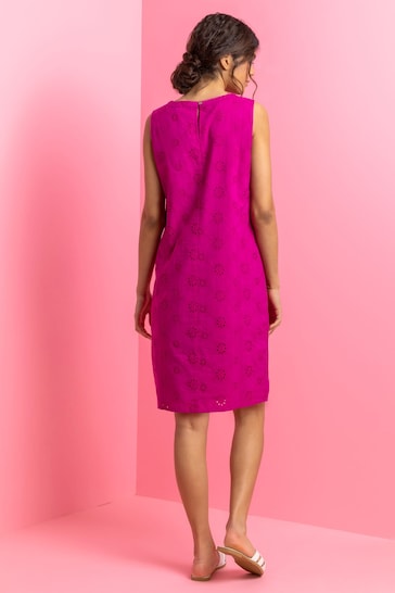 Roman Pink Broderie Detail Sleeveless Shift Dress