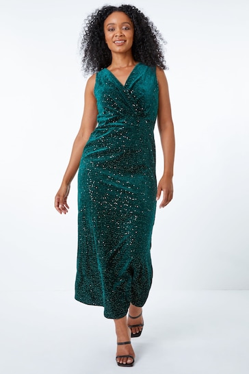 Roman Green Petite Velvet Sequin Maxi Dress