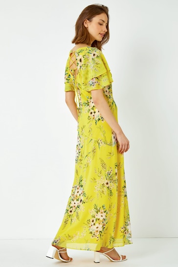 Roman Yellow Floral Tiered Sleeve Maxi Dress