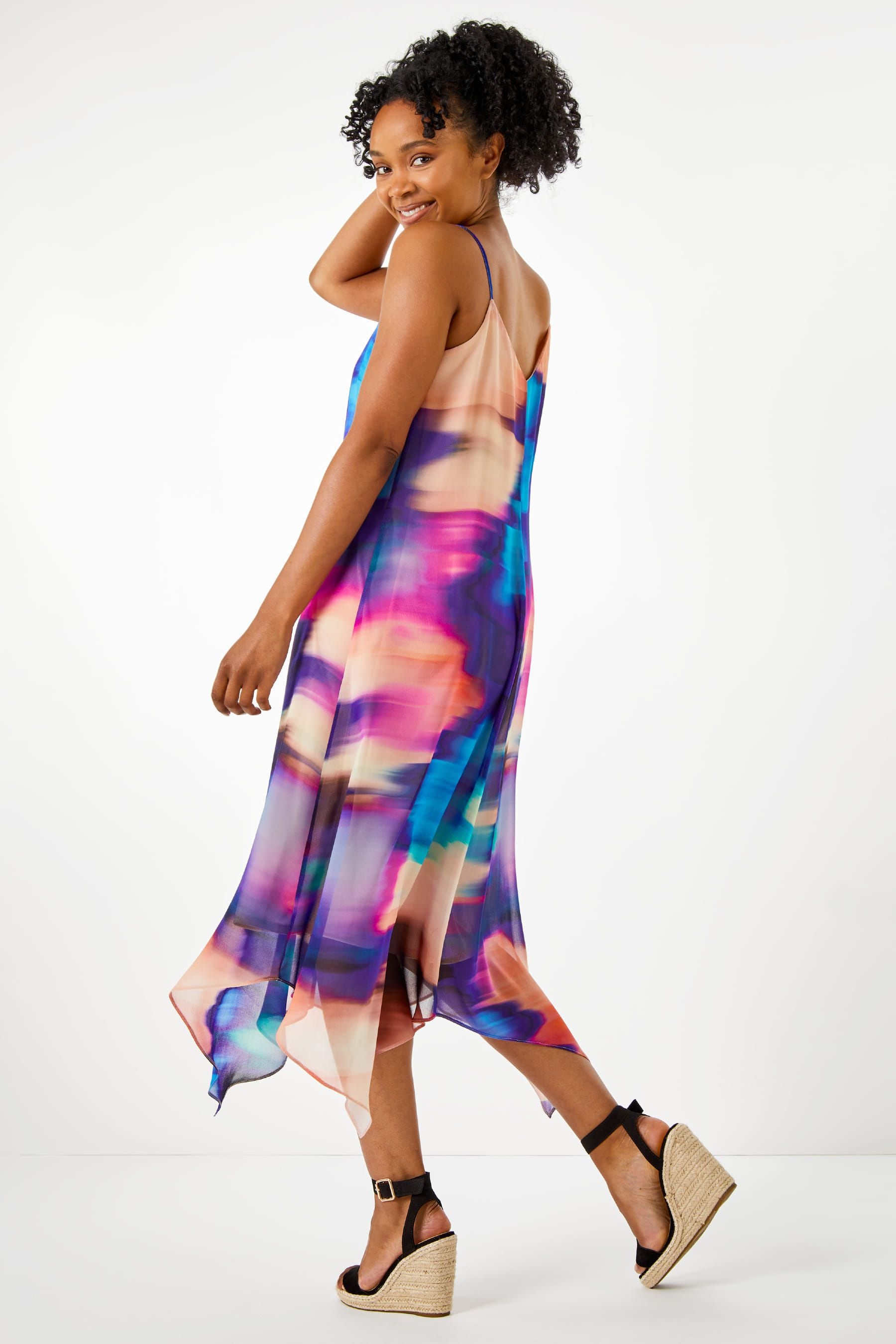 Buy Roman Blue Petite Printed Hanky Hem Dress from the Next UK