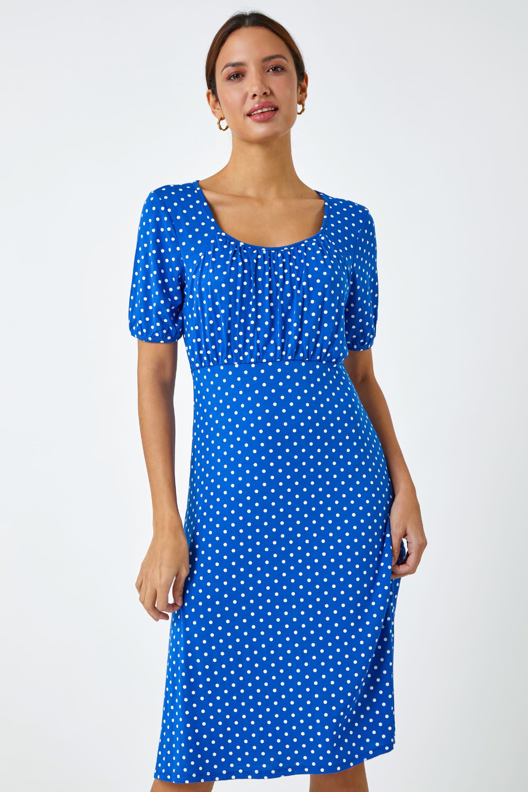 Buy Roman Blue Polka Dot Print Stretch Dress from the Next UK
