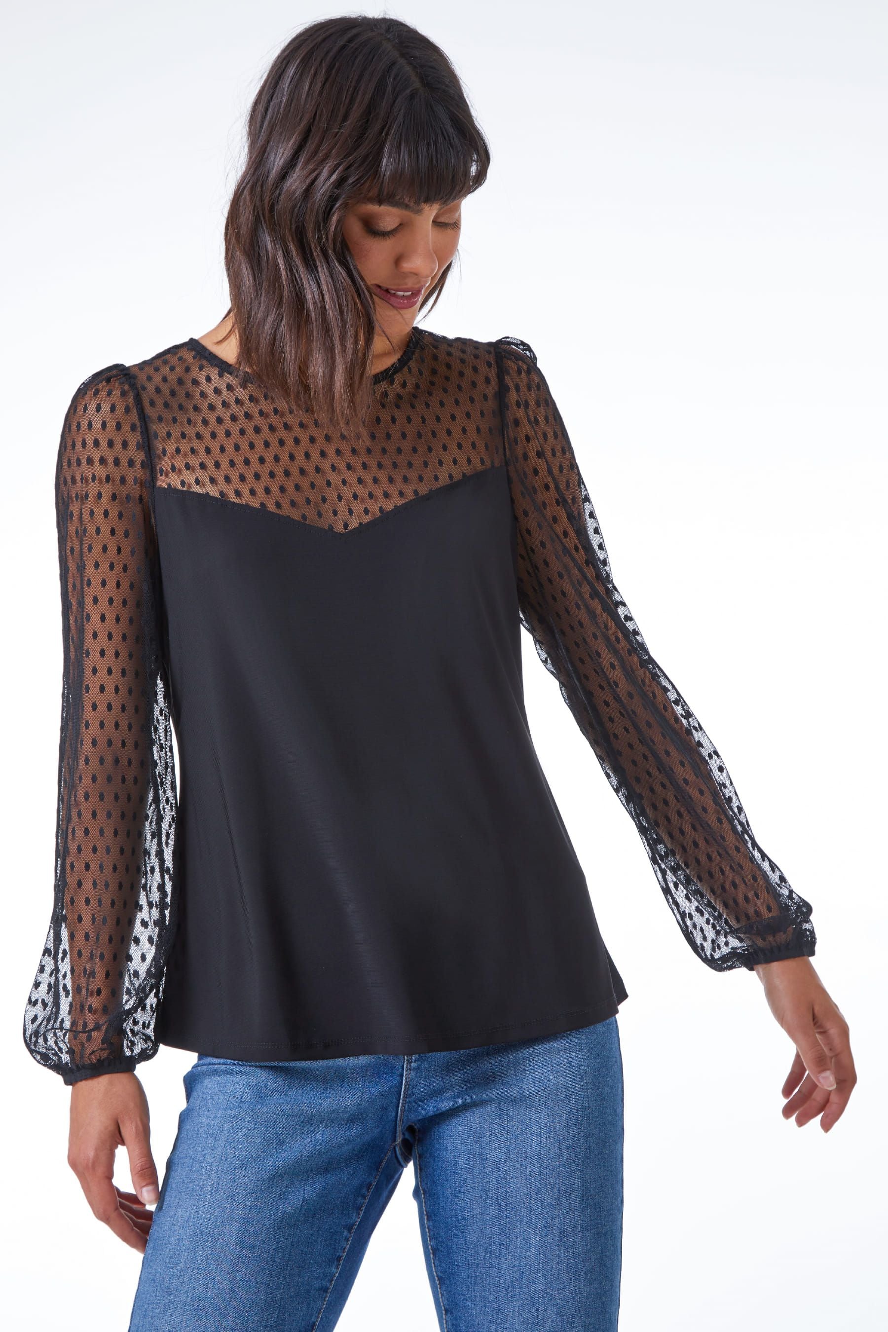 Black dot mesh top hot sale