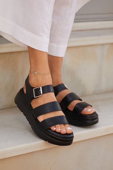 Linzi Black Venus Double Strap Flatform Sandals