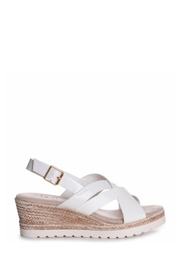 Linzi White Myla Sling Back Wedge Espadrille Sandals With Cross Over Front Strap