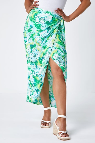 Roman Green Petite Tie Dye Wrap Around Sarong Skirt