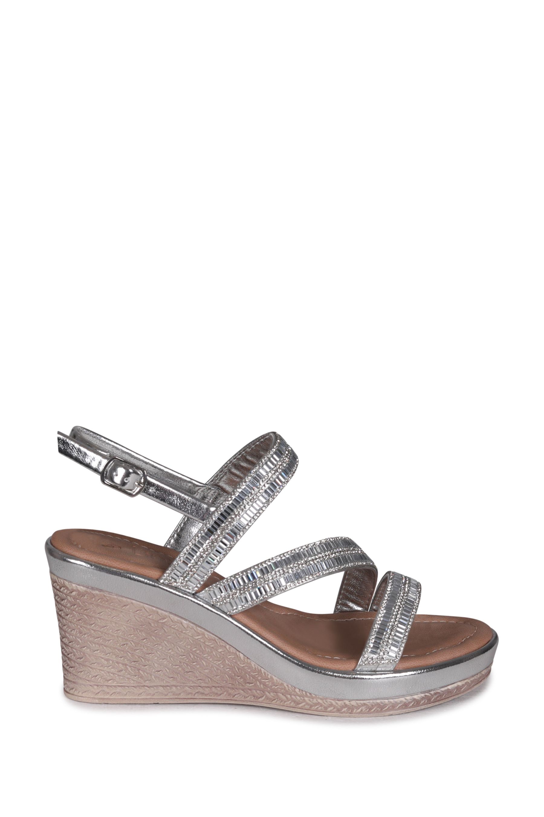 Silver strappy cheap wedge sandals