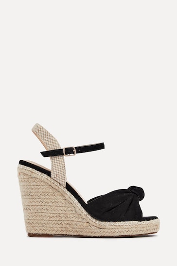 Linzi Black Rio Rope Platform Espadrille Wedges With Knotted Front Strap