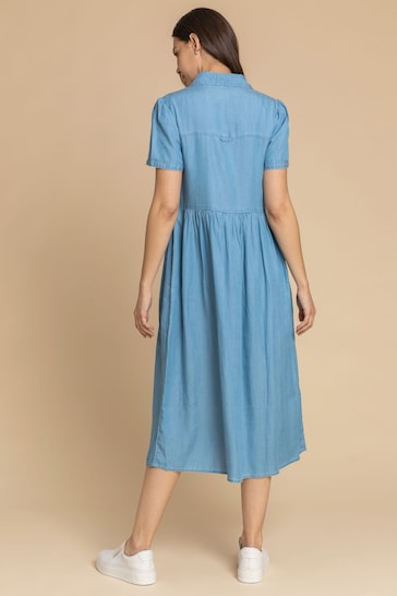 Roman Blue Denim Buttoned Midi Shirt Dress