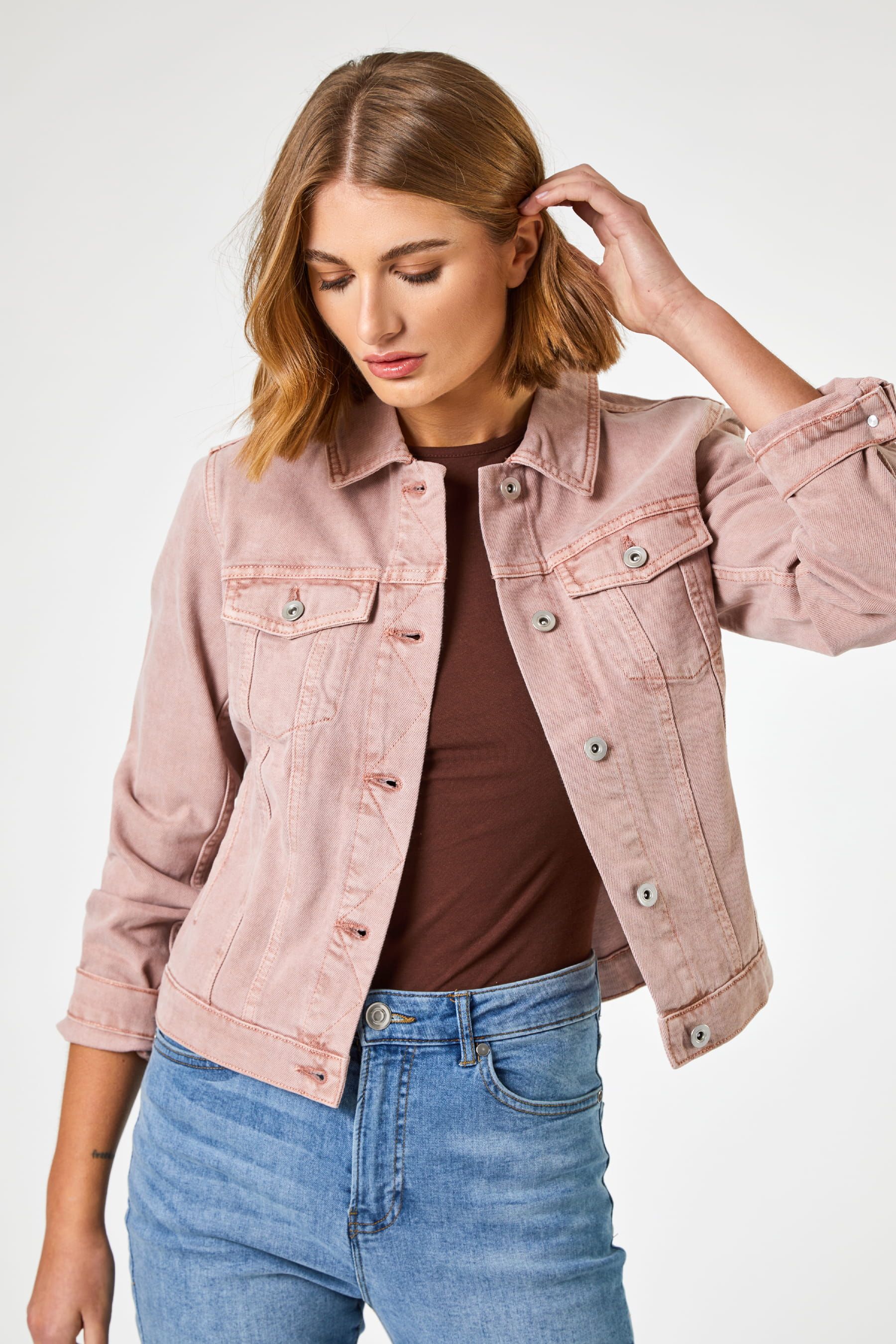 M&s pink denim jacket clearance