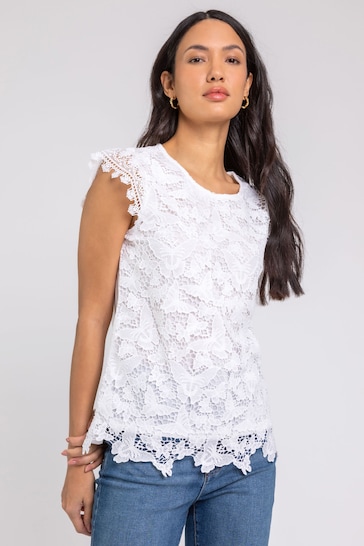Roman White Broderie Butterfly Overlay Detail Top