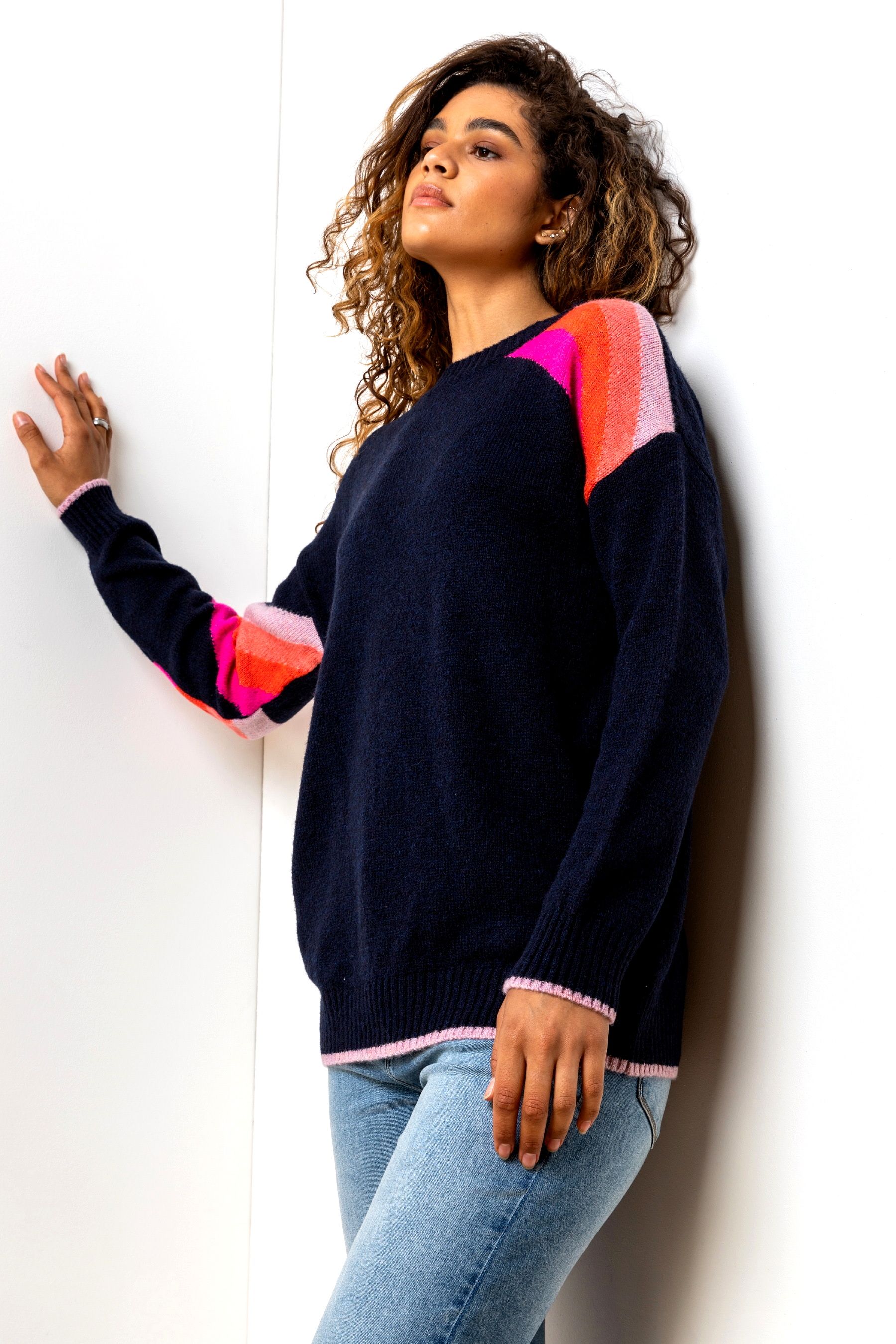 Roman Blue Neon Stripe Detail Jumper