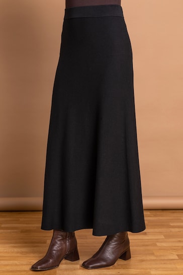 Roman Black Plain Knitted Maxi Skirt