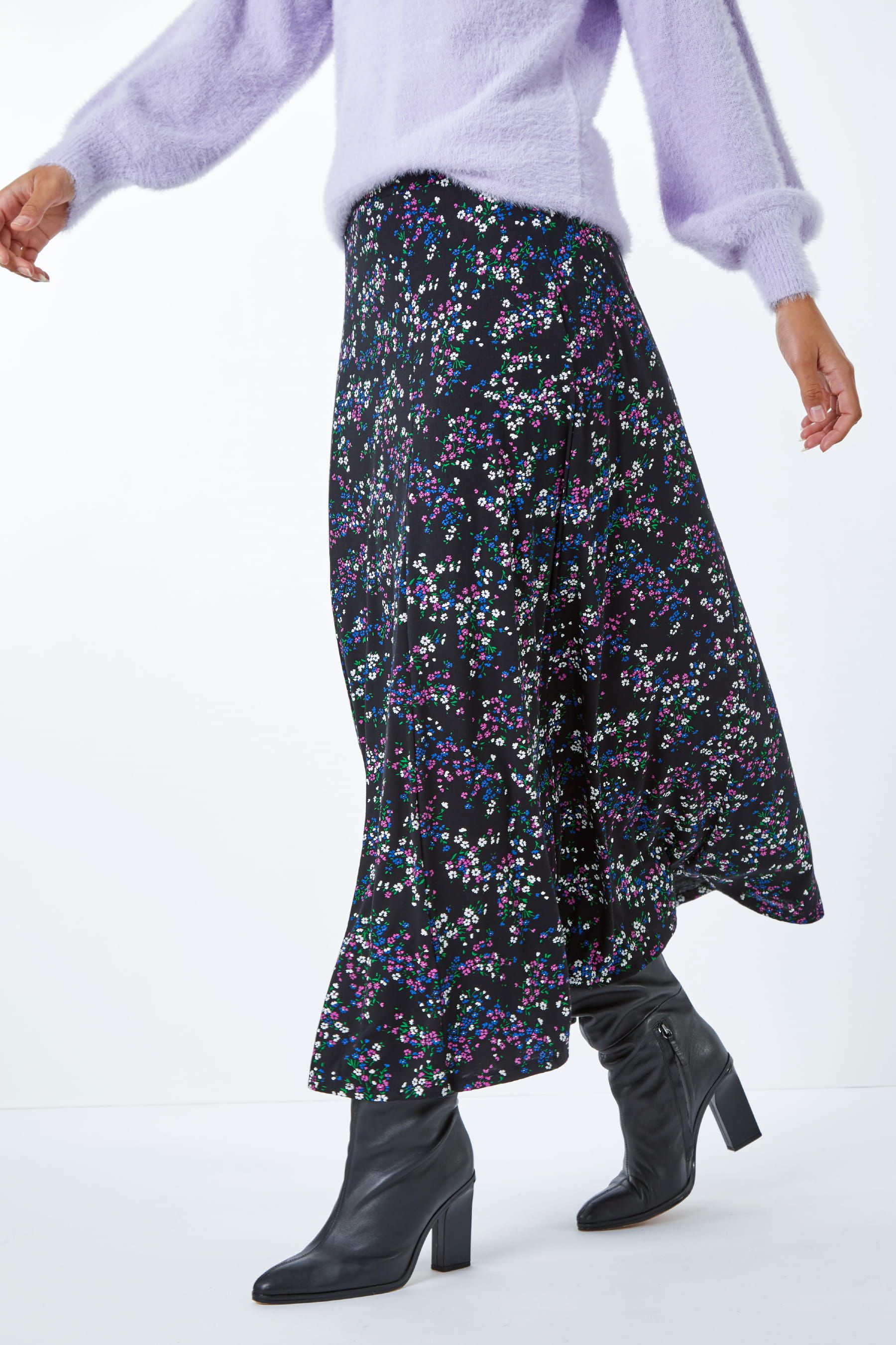 Black ditsy floral midi skirt new arrivals