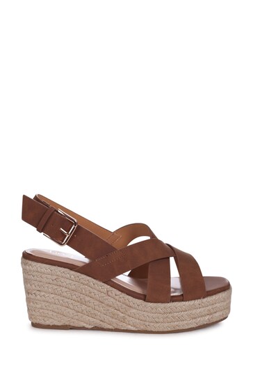 Linzi Brown Azaela Rope Platform Wedges With Weaved Front Straps
