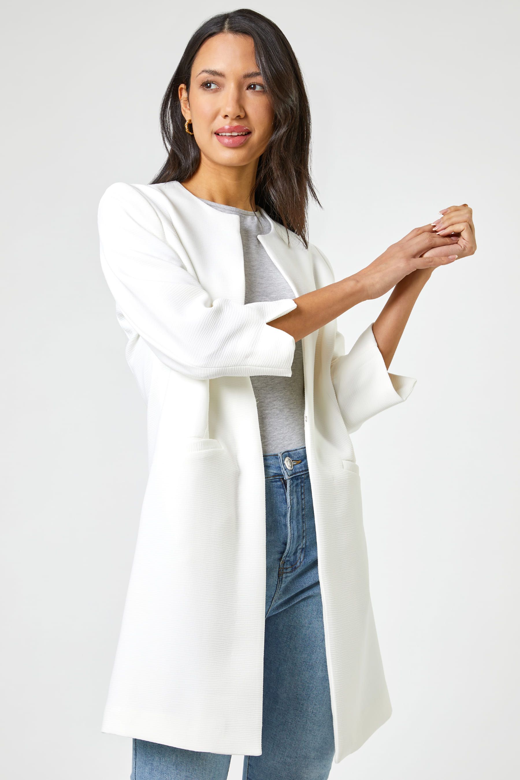 Buy Roman White Textured Longline Jacket from the Next UK online shop