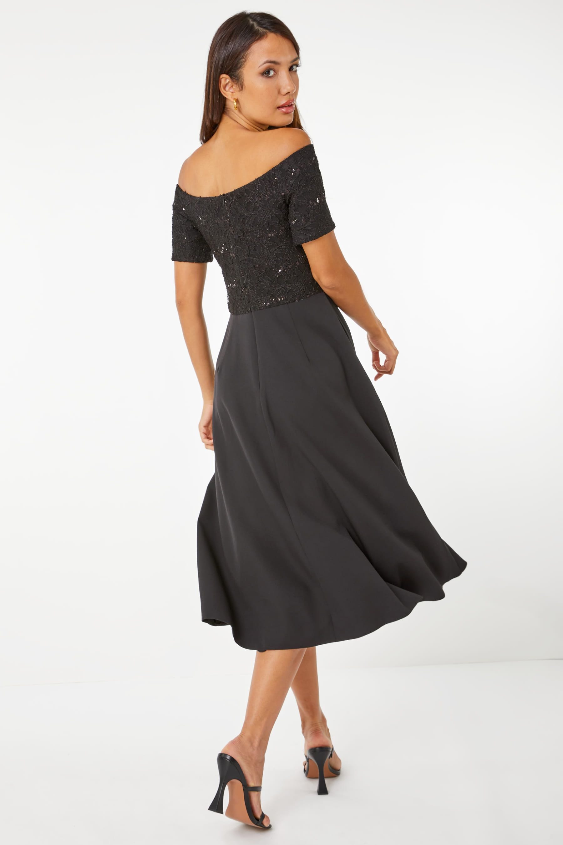 Fit and flare online black midi dress