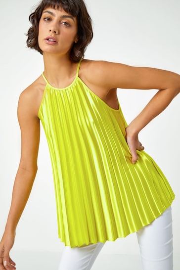 Roman Yellow Pleated Halter Neck Top