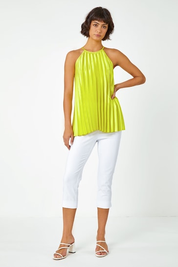 Roman Yellow Pleated Halter Neck Top