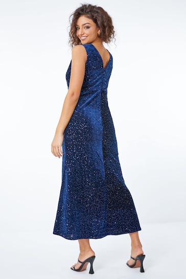 Roman Blue Petite Velvet Sequin Maxi Dress