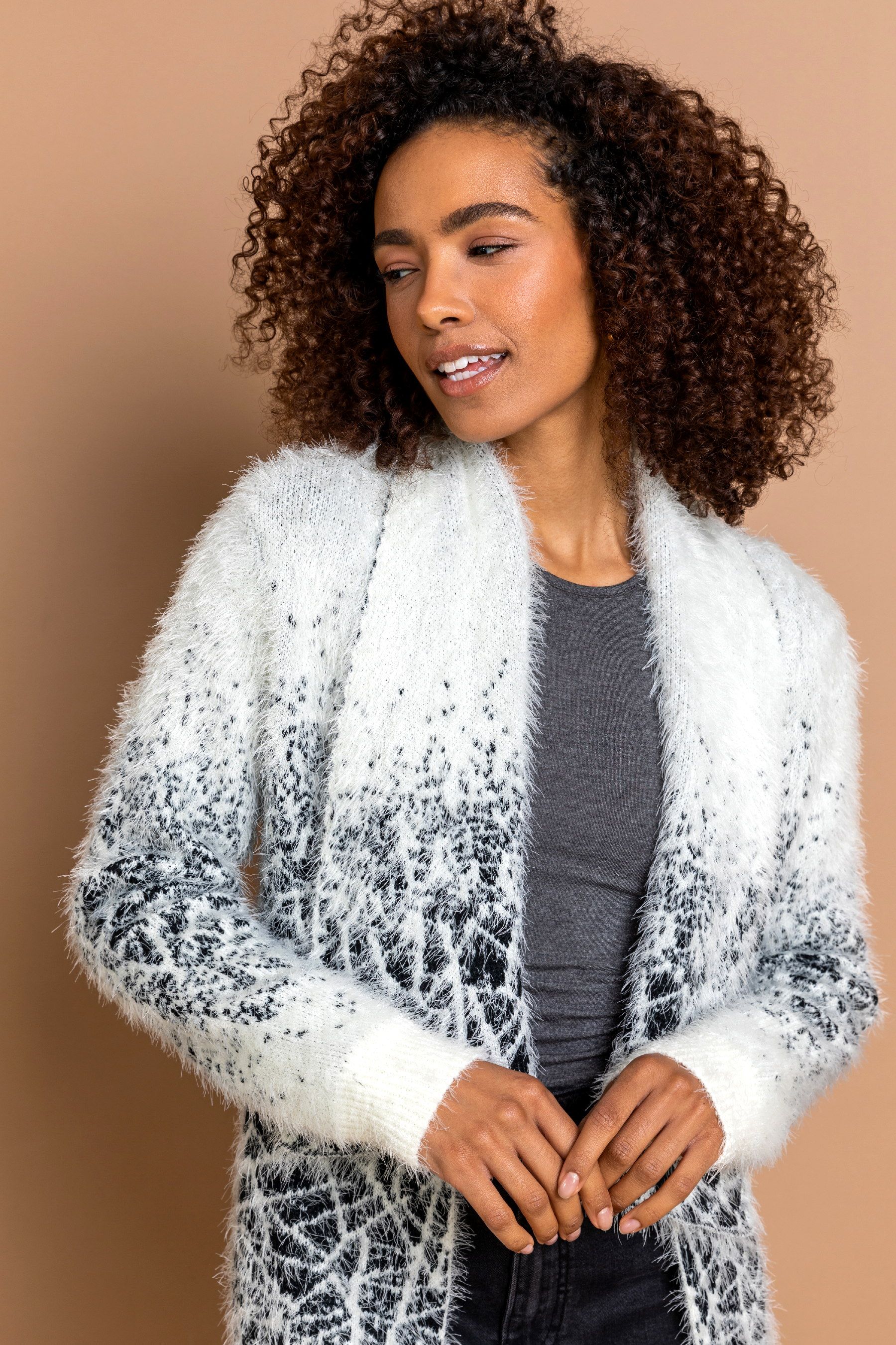 Roman White Mosaic Print Fluffy Cardigan