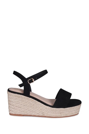 Linzi Black Illusion Rope Espadrille Platform Wedges